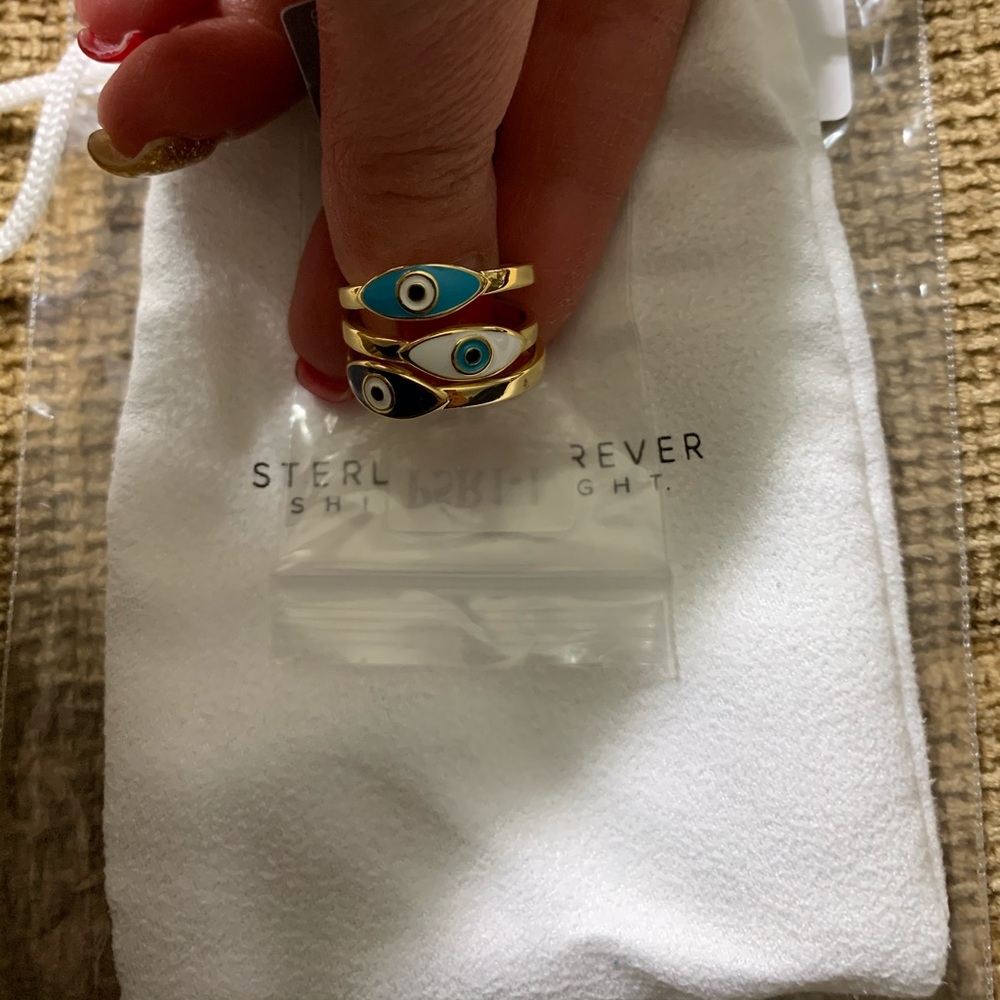 14K Gold Plated Evil Eye 3 Piece Stackable rings!